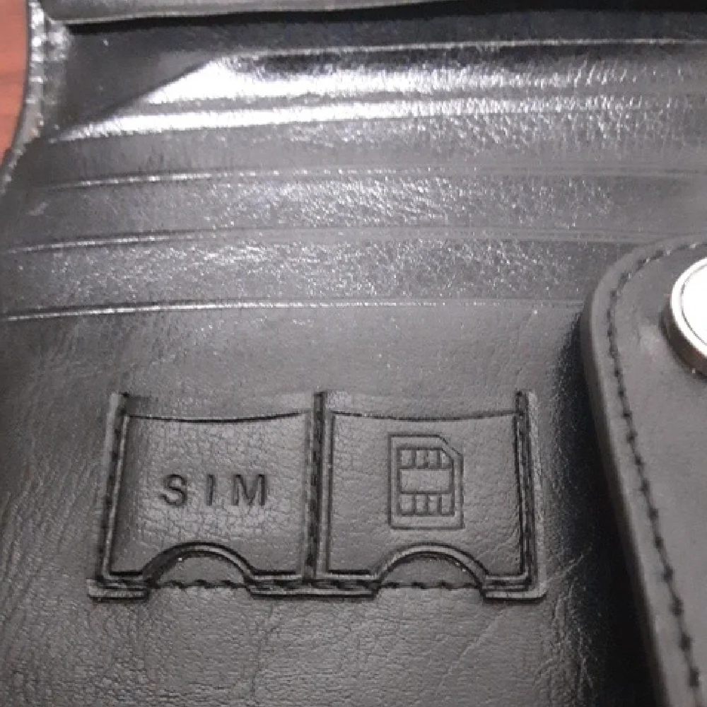 BOSTANTEN Double Zip Top Black‎ Leather Wallet with Initials PS Silver Accent